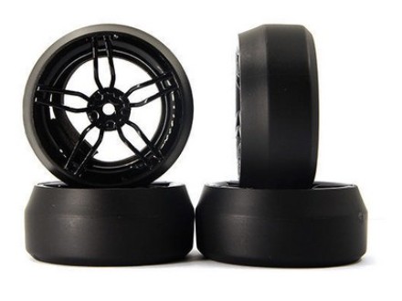 Spec D SS Wheel + 3 Offset Black & Hard Drift Tire Set 1/10 (4pc)